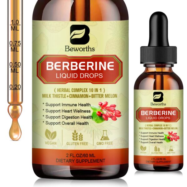 Immune Boosting Berberine Liquid Drops with Turmeric and More - Vegan Formula for Digestive and Heart Health Support