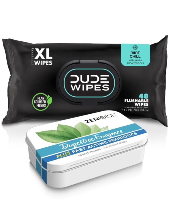 Refresh & Digest Bundle - 48 Flushable Wipes and 15 Digestive Enzymes for Gut Health