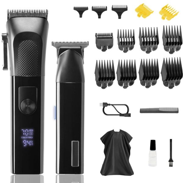 Premium Hair Clipper Set for Precision Grooming - Cordless Trimmer with LED Display and T-Blade Design