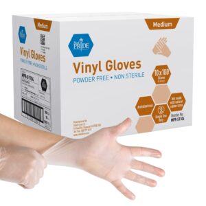 Med PRIDE Vinyl Gloves - Case of 1000 | 4.3 mil Thick, Powder-Free, Non-Sterile