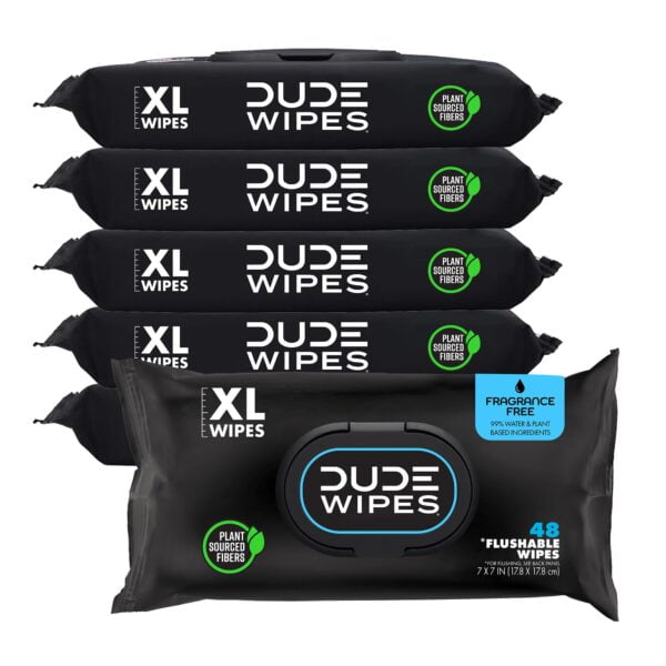 Elevate Your Hygiene Game with DUDE Wipes - 6 Pack of Extra-Large Flushable Wipes