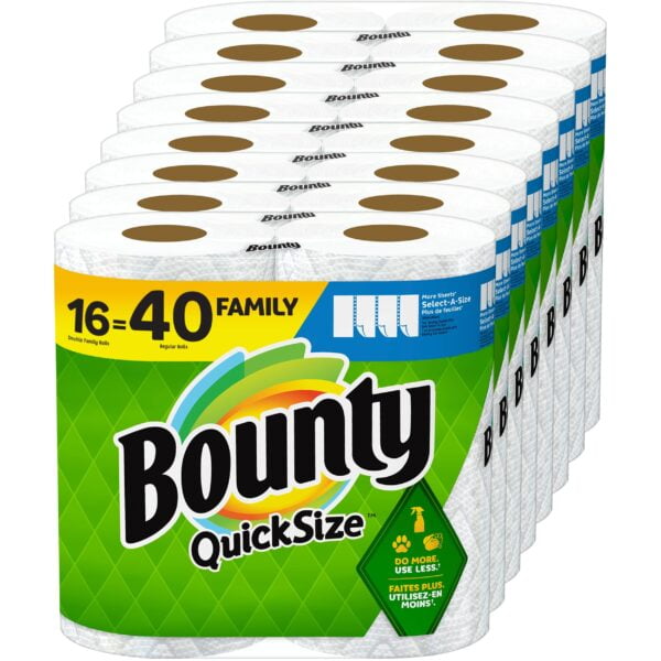 Bounty Quick-Size Paper Towels, White, 16 Family Rolls = 40 Regular Rolls - The Quicker Picker Upper!