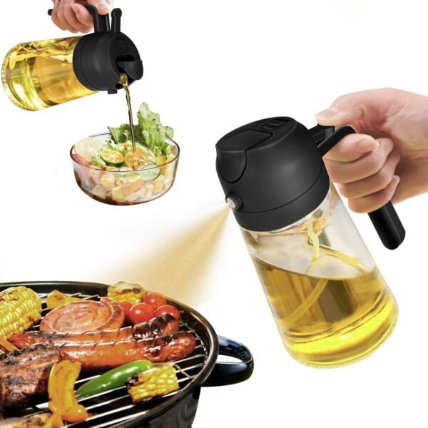 2-in-1 Oil Sprayer and Dispenser Bottle for Cooking - Premium Glass Design