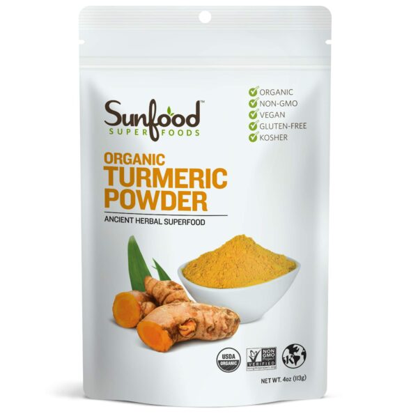 Sunfood Superfoods Organic Turmeric Root Powder - Nature's Golden Spice for Wellness - 4 oz Bag